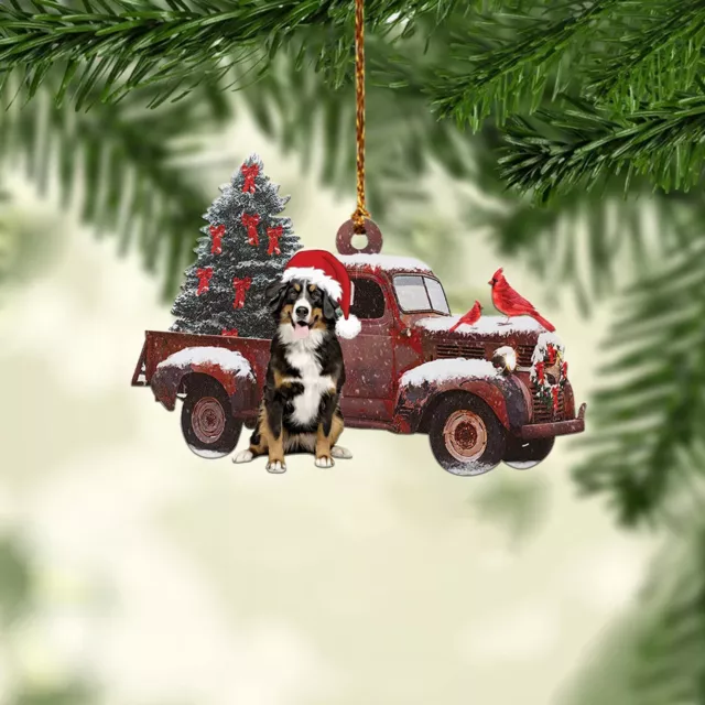 Bernese Mountain Christmas Ornament, Dog in red truck tree Christmas Ornament