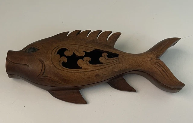 Fretwork Fish WOODEN CARVED FISH With Intricate Fretwork And Opening Storage Trinket ...