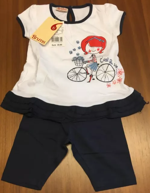 Brums Set 2pz T-shirt E Pantaloncino Ciclista Cotone Bambina 6 Mesi 68 Cm Nuovo