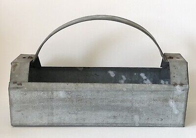 Vintage SMALL Hand HOME Made GALVANIZED TIN Metal Tool Box Toolbox Tote Caddy