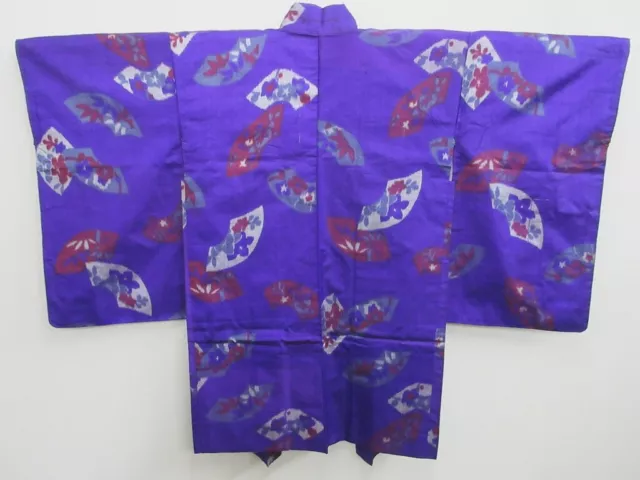 7761K2 Silk Vintage Japanese Kimono Haori Jacket Bellflower Meisen Long