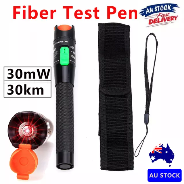 Visual Fault Locator 30mW 30km Red Light Pen Fiber Optic Cable Tester Meter AU