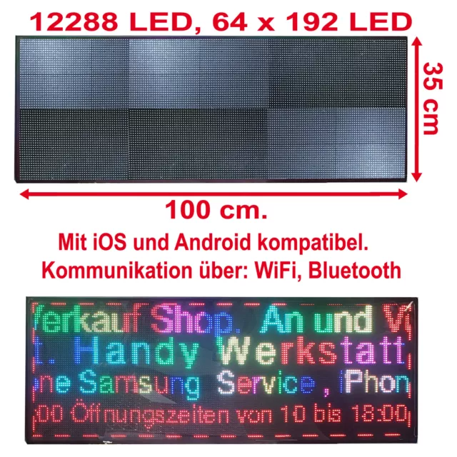 LED Wifi 100x35cm Texte Défilant Publicité Lauftext Panneau D'Affichage RGB