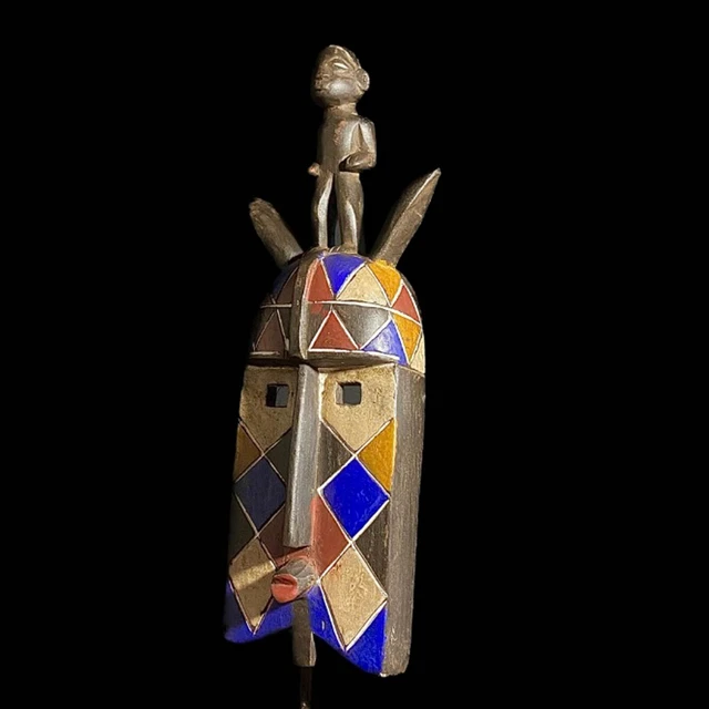 African Mask Tribal Face Mask Wood Hand Carved Wall Hanging Plank Mask-7378