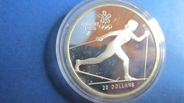 Kanada Silber 20 Dollars 1986 Olympiade Calgary Langlauf in PP gekapselt