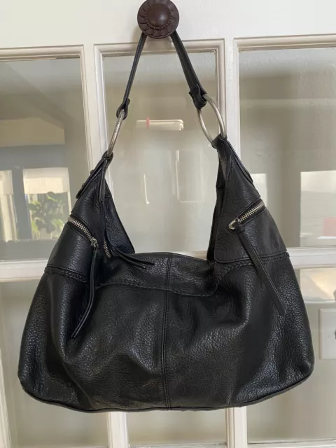 Sigrid Olsen Black Distressed Genuine Leather Purse Shoulder Bag Handbag