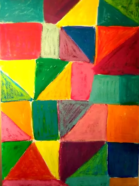 Abstrakt signiertes Originalgemälde helle Farben Stil Sonia Delaunay Paul Klee