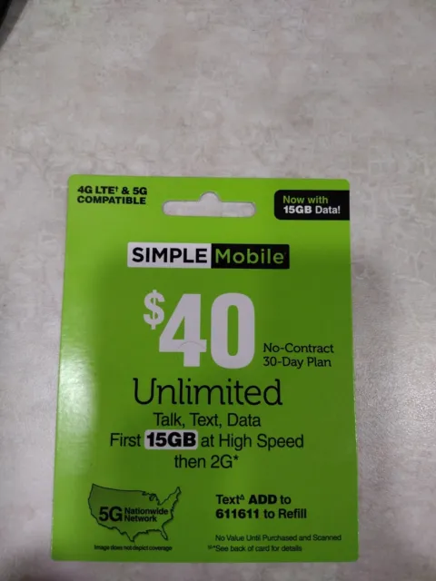 Simple Mobile Refill $40 Card
