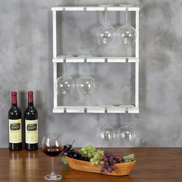 Wood Wine Glass Holder Stemware Rack, 12 Glassware Holder Rack for Bar Kitchen