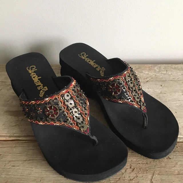 skechers wedge thong sandals