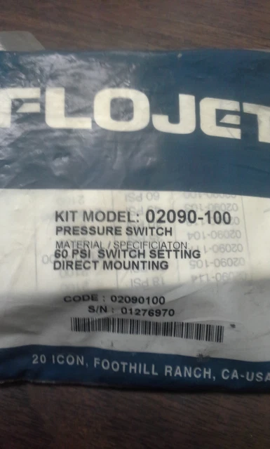 Flojet # 02090-100 Direct Mount 60 PSI Pressure Switch for series 4000 Pumps. 