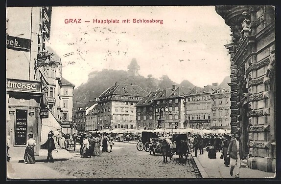 Graz, Hauptplatz mit Schlossberg, Ansichtskarte