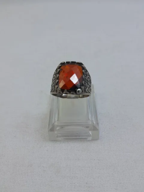 Vintage Old Used Sterling Silver 925 Agate Ring Men Handmade Yemen Fine Arabic