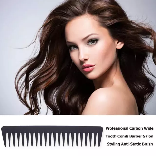 fr Professional Anti-Static Carbon Fiber Comb Barber Hair Styling Wide Tooth Bru
