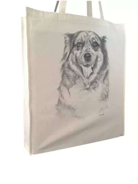 Australian Shepherd Dog (b) Cotton Shopping Tote Bag with Gusset Long Handles