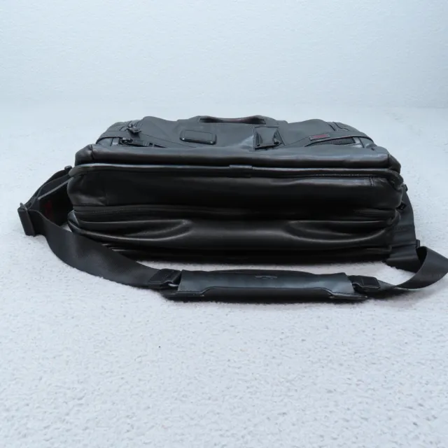 Tumi Alpha II #96141D2 Black Leather Expandable Laptop Briefcase Messenger Bag 2
