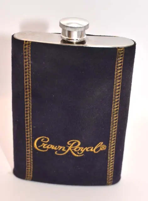 Crown Royal Flask with embroidered cover Stainless steel 8oz purple suede