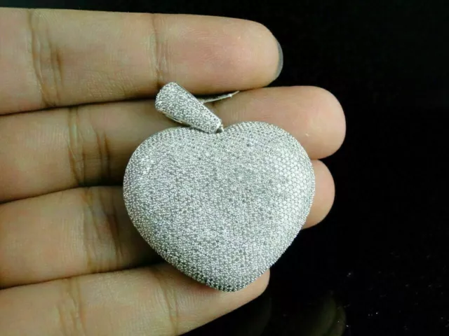 4Ct Round Cut Diamond Pave Set Puffed Heart Charm Pendant 14k White Gold Finish