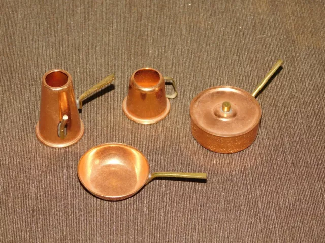 Vintage Doll Toy Miniature  1" - 2" High Mini Kitchen Set Copper Pot Pan Cup & ?
