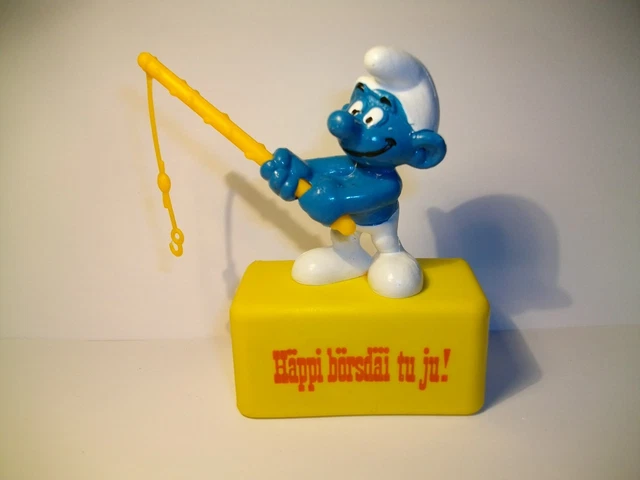 Figurine smurf Schtroumpf Schlumpf schleich 1980 sur socle cornemuse