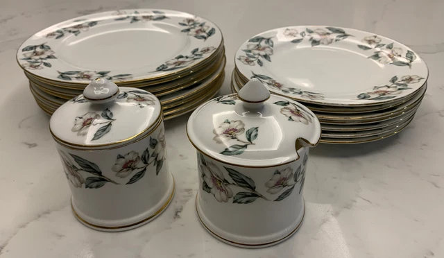 Crown Staffordshire Vintage feiner Knochen China Birne Blütenplatten Marmeladentopf 17 Stck.