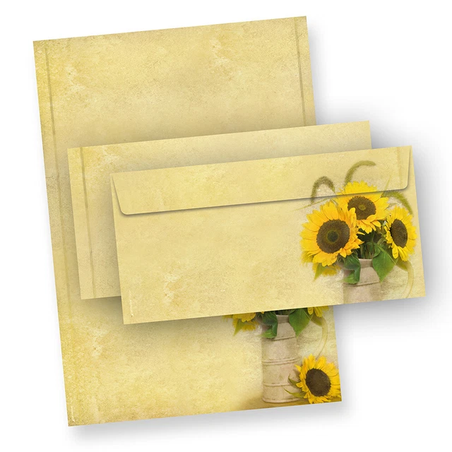 TATMOTIVE 25 x Briefpapier Set *Sonnenblumen* Blumen-Motiv mit Umschläge