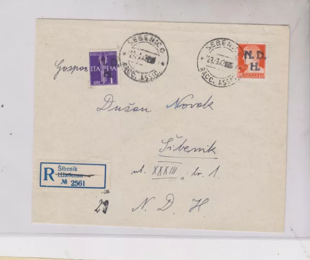 CROATIA,WW II,ITALY,SIBENIK locals nice registred cover,with 1.75 l stamp,1943 #
