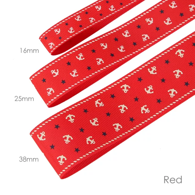 Nautical Anchor Stars Pattern Design Grosgrain Ribbon Trim,16,25,38mm, Neotrims