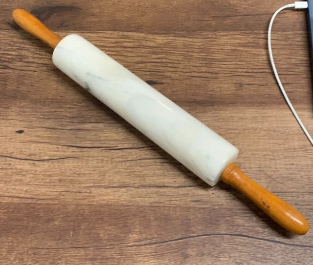 Alfiler rodante de piedra pesada de mármol (con base de madera) para cocinar masa para hornear cocina