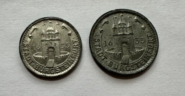Burgsteinfurt (Westfalen) Stadt 10&25 Pfennig Notgeld Zinc Coin Funck# 71.1/2