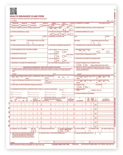 NEW CMS 1500 Forms - HCFA Health Insurance Claim (Version 02/12) - 500 Sheets