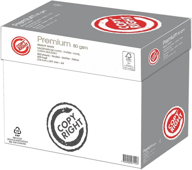 Carta Per Stampante A4 Premium, 1000 Fogli (2 Confezioni Da 500), Bianco Brillante CIE 160, Certificata PEFC