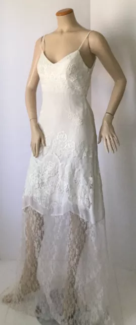NEW SUE WONG Embroidered & Long Lace Ivory Dress (Size 6) - MSRP $458.00!