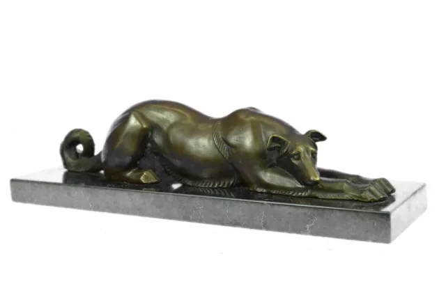 Bronze Greyhound Dog Sculpture Marble Base Signed Hot Cast Home Office Artwork