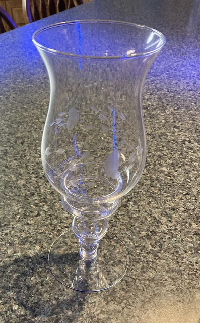 PRINCESS HOUSE "Heritage" Etched Crystal 2-Pc Hurricane 11 3/4" Candle Lamp #428