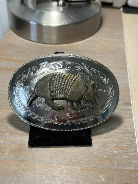 Vtg ARMADILLO Belt Buckle ART Alpaca Western RARE. A1