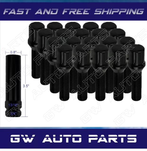 20 Black 14x1.25 Spline Cone Seat Lug Bolts 1.55"/40mm + Key Fit BMW MINI Supra