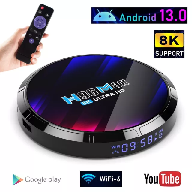 Smart TV BOX 4G+64 GB 8K Android 13.0 H96 Max Wifi lettore multimediale WiFi Ultra HD UK