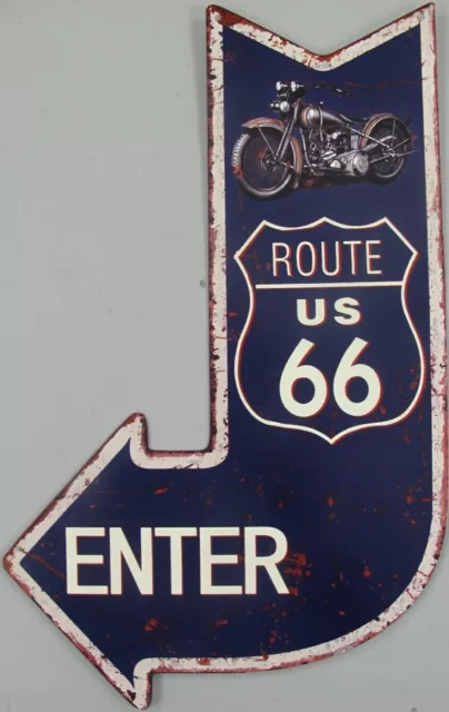 Blechschild  Route 66 Enter Motorrad Pfeil 40x25 cm