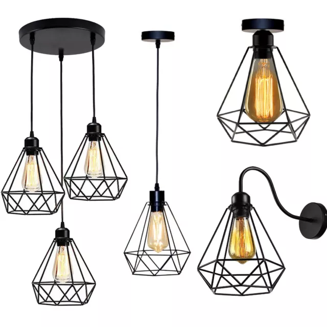 Vintage Ceiling Pendant Light Wall Lamp Industrial Cage LED Hanging Retro Lamp