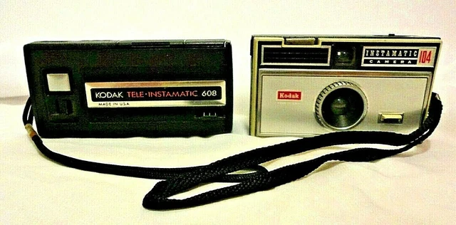 2 cámaras Kodak Instamatic 104 de colección (usos 126) y Tele Instamatic 608 (usos 110)