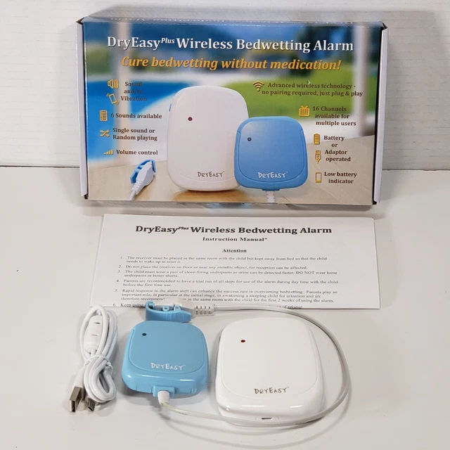 DRYEASY PLUS WIRELESS Bedwetting Alarm Safe Easy Vibration 6 Sounds