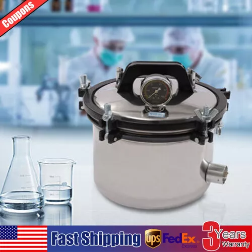 8 L Lab Dental Steam Autoclave Sterilizer Stainless Steel High Pressure Portable