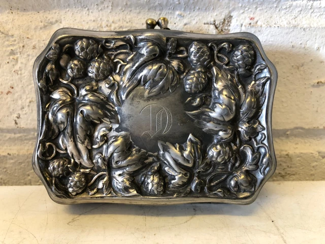 Vintage Possiblement Antique Silverplate Porte-Monnaie Avec Floral & Pomme de