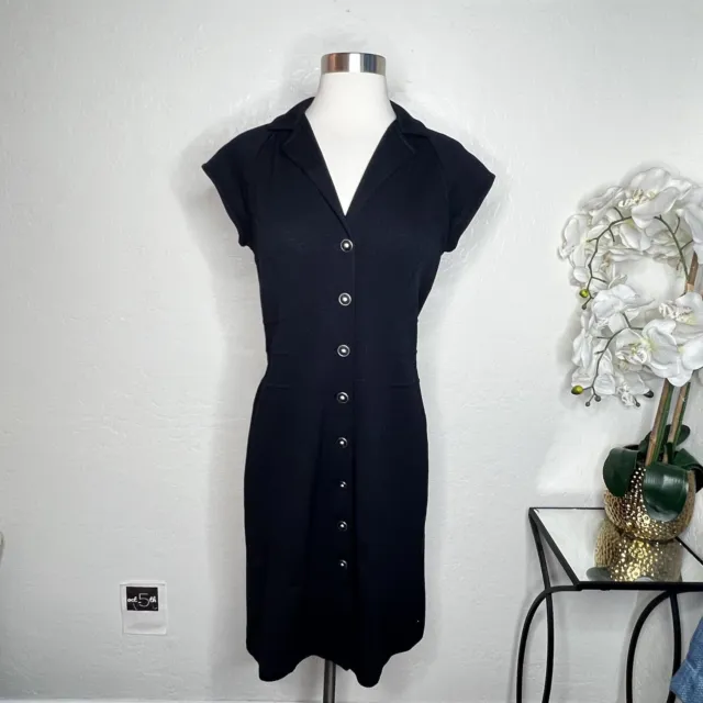 St John Collection Santana Knit Black Button Shirt Dress Size 4 Womens