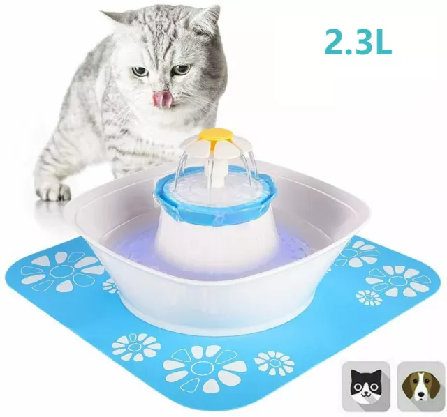 Cat Dog Water Drinking Dispenser Bowl 2.3L Automatic Pet with a Mat For Pet