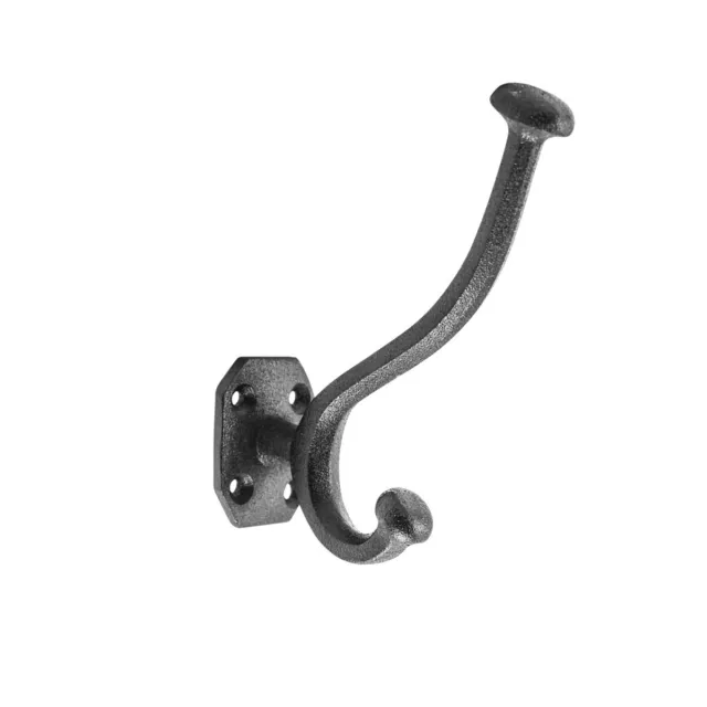 Black Wrought Iron Robe and Coat Double Wall Mount Hooks 5" L Jacket Hanger