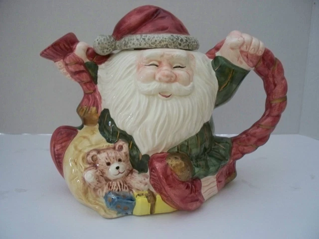 Christmas Santa & Toys Teapot Coffe CERAMIC Hand Painted Holiday Larger