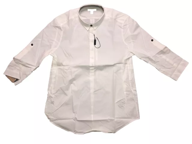 NWOT Burberry Brit White Half-Button Popover Shirt Check Collar And Cuffs M