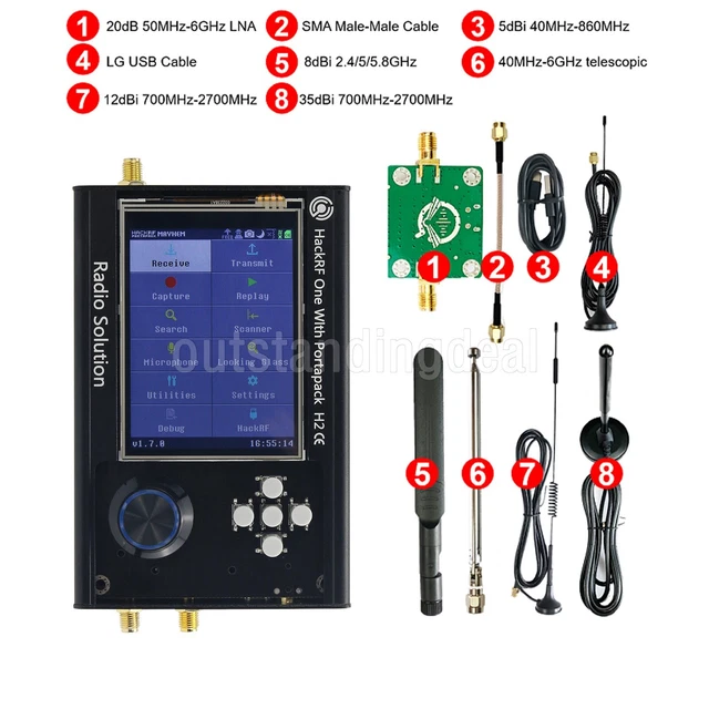 Assemblato 1 MHz-6 GHz HackRF One R9 V1.7.0 con Portapack H2 SDR Radio KIT os12